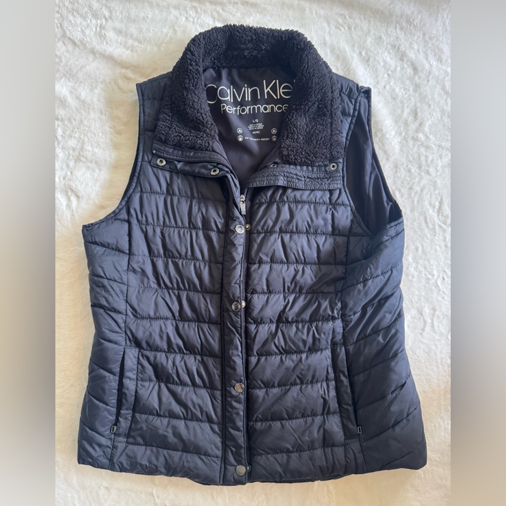 Calvin Klein Black Quilted Vest with Sherpa Collar